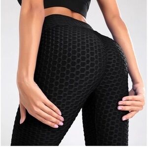 Women’s black high waisted ruched Butt lift yoga workout exercise legging Sz M